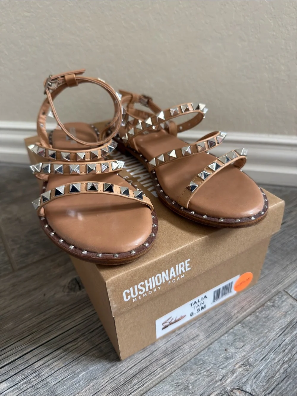 Talia Studded Ankle-Strap Sandals - Tan